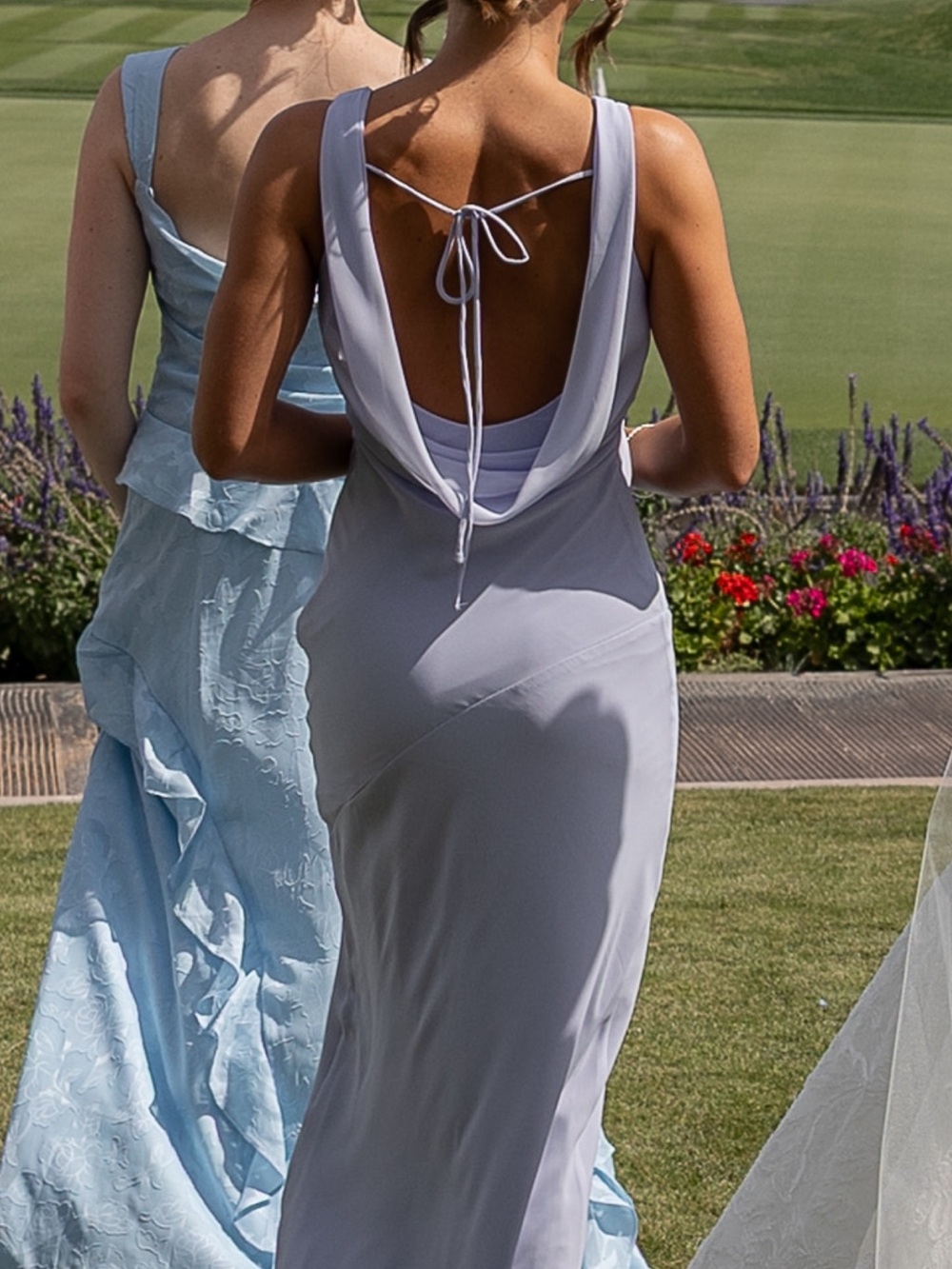 Azazie Blue Cowl-Back Wedding Dress